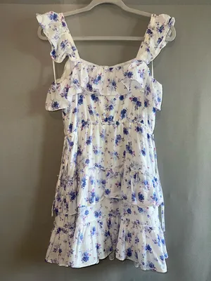 LoveShackFancy x Target Lou Tiered Ruffle Mini Dress Purple Floral Size M thumbnail 2
