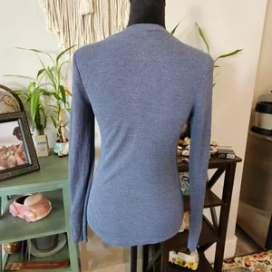 Faded Glory Blue V-neck Henley Top Size Small thumbnail 2