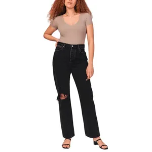 Abercrombie Black Curve Love High Rise Ripped Knee Dad Jeans thumbnail 2