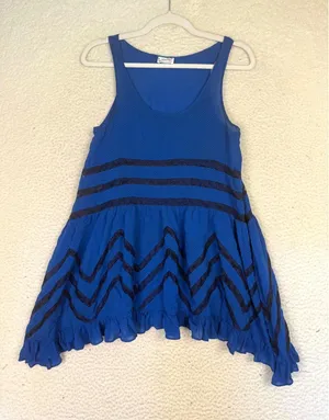 Intimately FREE‎ PEOPLE Voile Lace Blue Trapeze Slip Dress XS Ruffle Feminine thumbnail 1