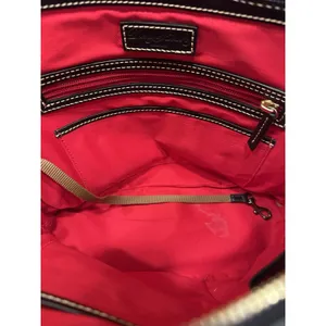 Dooney & Bourke Satchel Black Pebble Leather Zip Close W/ Strap Red Lining EUC thumbnail 6