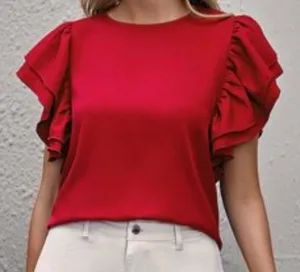 Women S red butterfly short sleeve boatneck blouse New without tags thumbnail 1