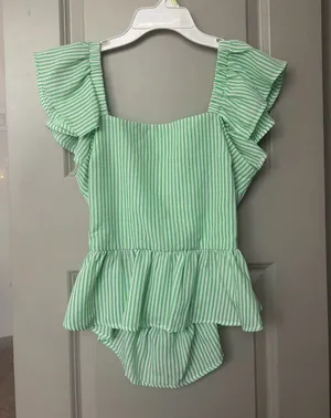 Lily Star green stripe tie blouse thumbnail 1