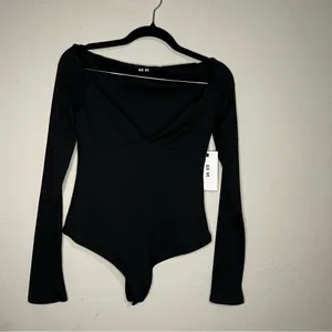 ALIX NYC Jansen Black Sweatheart Neckline Long sleeve Thong‎ Bodysuit thumbnail 5