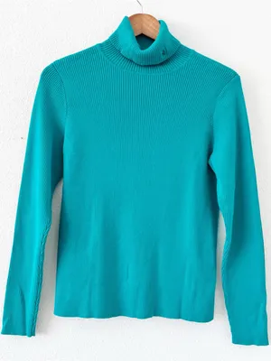 Vintage Lauren Ralph Lauren Teal Ribbed Cotton Turtleneck Sweater thumbnail 3