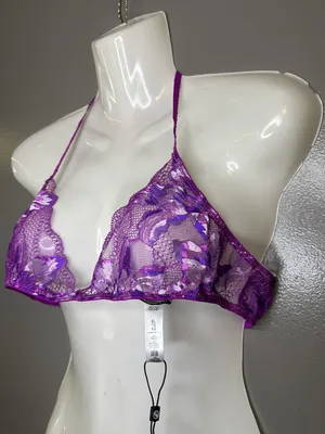 Cosabella Bralette Bra Womens XL Purple Paradiso Petite Tri Sheer Lace Halter thumbnail 3