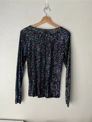 Free People Gold Rush Sequin Festival Top Long Sleeve Black Purple Size Medium thumbnail 3