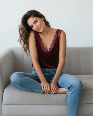 Skies Are Blue Burgundy Lace-Trim Satin V-Neck Bandeau Cami thumbnail 1