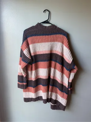 American Eagle Striped Chunky Knit Open Front Cardigan Women’s Medium thumbnail 2