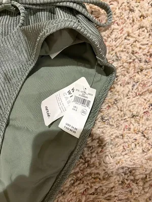 Aerie Shine Ribbed Strappy Scoop Olive Green One Piece Wrap Around Tie Swimsuit thumbnail 7