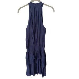 Ramy Brook‎ Perla Halter-Neck Smocked Dress Size XS Navy Tiered Mini Cocktail thumbnail 4