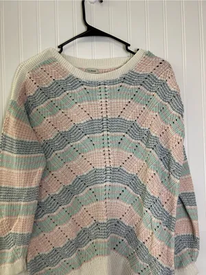 L.L. Bean Pastel Chevron Knit Sweater Size Medium thumbnail 2
