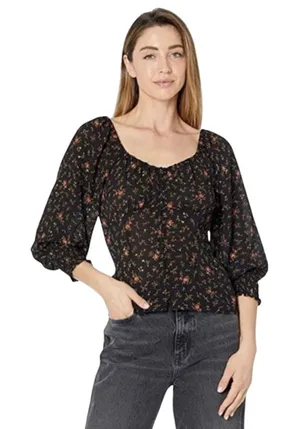 MADEWELL Women’s Kristie Sweetheart Black Floral 3/4 Sleeve Top thumbnail 1