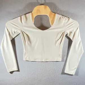 88 |‎ Lululemon Align Long Sleeve Beige Tan VNeck Cropped Womens 4 Balletcore thumbnail 1