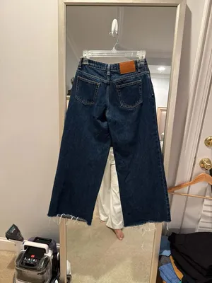 Princess Polly Petite Holly Wide Leg Jeans Dark Wash Raw Hem US 2 thumbnail 8