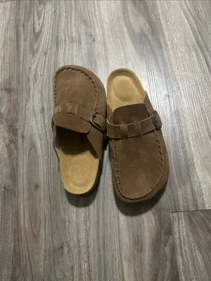 Cushionare Women’s Suede Buckle Mules in Brown thumbnail 12
