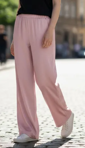 Pink‎ Belted Wide Leg Boho Pull On Straight Leg Elastic Trousers Pant M Medium Pink thumbnail 1