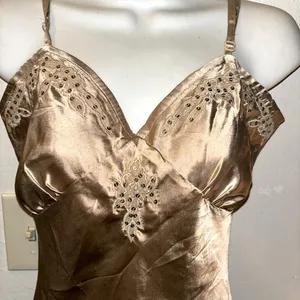NEWPORT NEWS Gold satin long beaded sequins Slip nightgown lingerie NWTS size 6 thumbnail 1