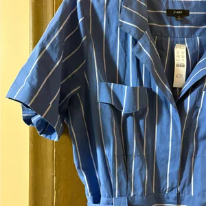 NWT J.Crew Blue & White Striped Belted Midi Dress thumbnail 4
