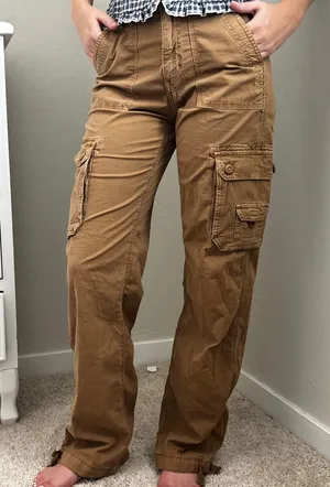 American Eagle Womens Cargo Pants Brown High Waist Stretch Straight Leg Size 000 thumbnail 1