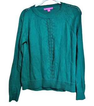 Lilly Pulitzer Sweater Womens Medium Green Crewneck Pullover Sweatshirt thumbnail 1