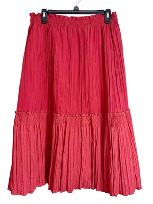 Vintage Coral Red Tiered Maxi Broomstick Crinkle Smocked Y2K Skirt size 12 thumbnail 2