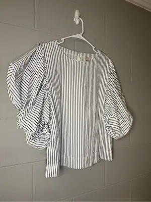Anthropologie Maeve Puff-Sleeve Boatneck Top Striped Women’s Size Large Cotton thumbnail 6