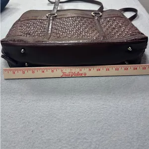 Coldwater Creek Laptop Tote Bag‎ Faux Croc Leather Woven Brown Shoulder Bag Work thumbnail 12