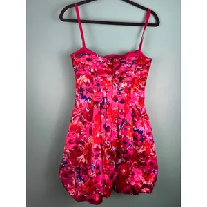 BCBGMAXAZRIA sz2 Pink/Red Floral Rosette Cocktail Party Mini Dress Bubble hoco thumbnail 4