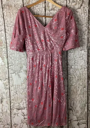 Faeriesty Glam Pink Sequin Midi Dress Sparkle Luxury Luxe Hearts Dance Party M thumbnail 1