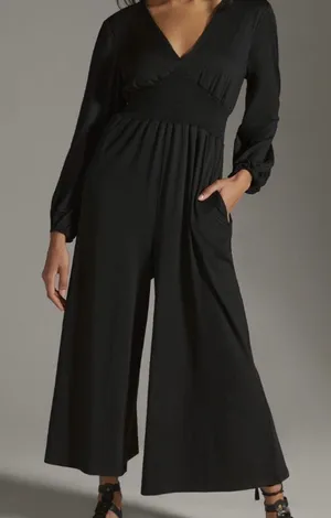 Hutch Black V-Neck Smocked-Waist Wide-Leg Jumpsuit thumbnail 1