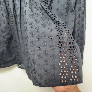 H&M Women Cotton Eyelet Top 12 Black Dark Cottage Embroidered Ethereal‎ Boho thumbnail 7