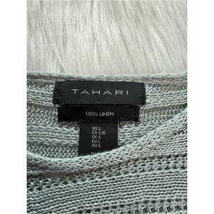 Tahari Light Green Linen Open Knit Pullover Sweater thumbnail 3