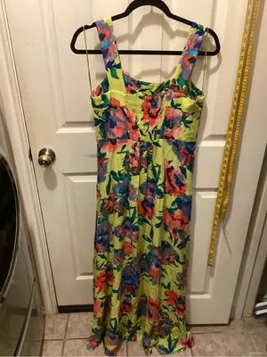 Vince Camuto Lime Green Floral Maxi Dress with Pink & Blue Blooms thumbnail 2