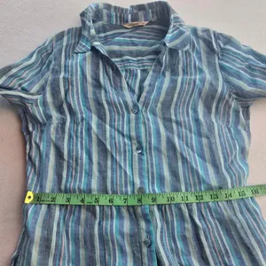 Soft Surroundings 100% Linen Striped‎ Tiered Midi Shirt Dress Blue Coastal XS thumbnail 8