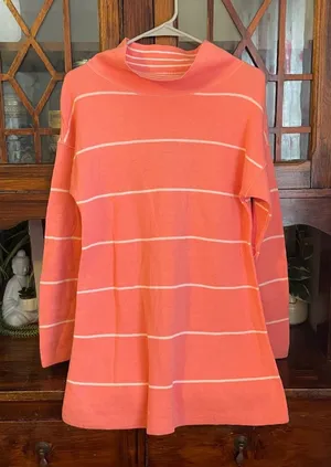 J. Jill Reversible Coral White Stripe Mock Neck Sweater Tunic Size Small‎ New thumbnail 1