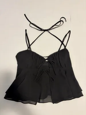 Victoria + Sophia black strappy tie-front tank thumbnail 1