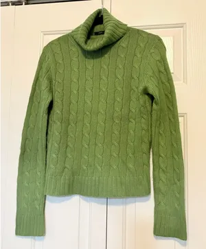 J.Crew Green Cable Knit Turtleneck Sweater Womens Long Sleeve Pullover Small thumbnail 1