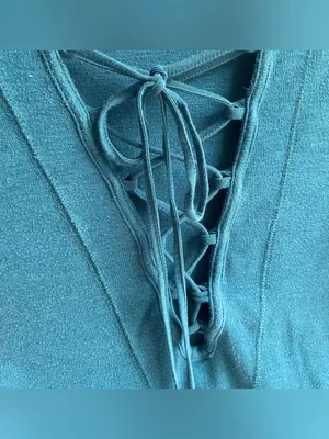 Free People teal knit long sleeve lace up V neck tee top retro Y2K boho peasant thumbnail 5