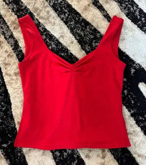 Amazon Red Ruched V-Neck Tank Top  thumbnail 1