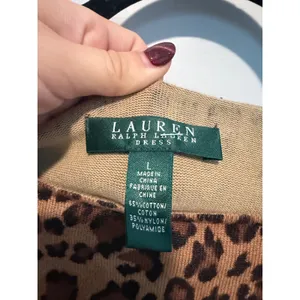 Lauren Ralph Lauren Leopard Print Sheath Dress Brown Tan Cotton Knit Size L thumbnail 2