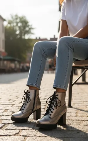 Madden NYC Women Gold Chrome Lace-Up Platform‎ Metallic Edgy Combat Boots Size 6 thumbnail 1