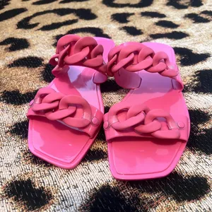JLO pink jelly slide sandals with chain detail thumbnail 3
