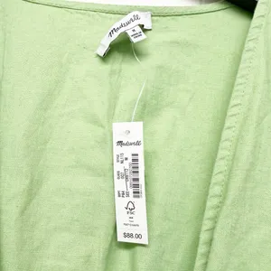 NWT MADEWELL Linen Sophia Deep V Mini Seedling Green Dress Medium thumbnail 7