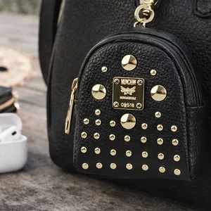 NEW Black/Gold Studded Mini Backpack Bag Charm Keychain – Earbud Case thumbnail 2