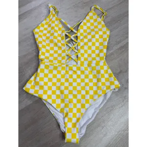 Dippin' Daisy's Bliss Swim One Piece Swimsuit Yellow Checkers Plaid Size Small thumbnail 3