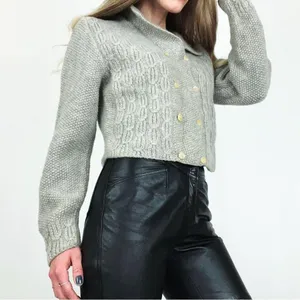 Vintage 100% Wool Double-Breasted Button-Front Hand-Knit Cardigan | Size S/M thumbnail 3