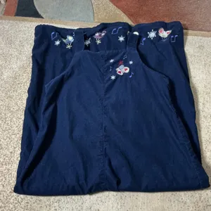 Christopher & Banks Vintage Snowman Corduroy Jumper Dress Womens M Navy Holiday thumbnail 5