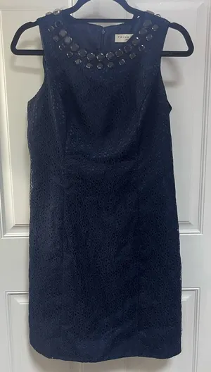 Trina Turk lace overlay embellished shift tank dress size 0 navy‎ blue thumbnail 1