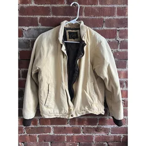 Obey Cream Canvas Bomber Jacket Corduroy Collar Brown Lining Short Women’s Sz M thumbnail 3